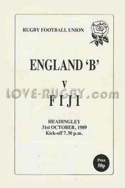 1989 England B v Fiji  Rugby Programme